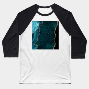 Watercolor Agate in Teal Green and Turquoise with Glitter Veins Baseball T-Shirt